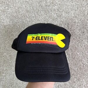 7-Eleven Hat Cap Trucker Snap Back Mens One Size Black Pac-Man Retro Arcade